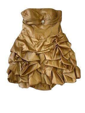 Anais Design Gold Strapless Ruffle Prom Dress Size 14 Formal Cocktail Party Gown